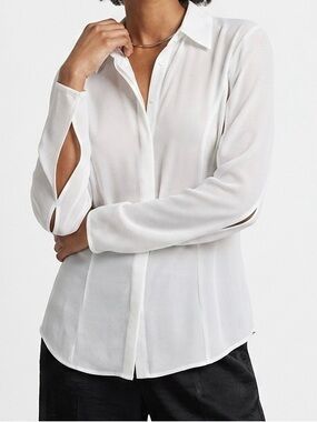 CAbi Runway Blouse | Sheer White Layering Chic | Size M